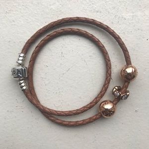 Pandora ROSE GOLD charms with leather bracelet
